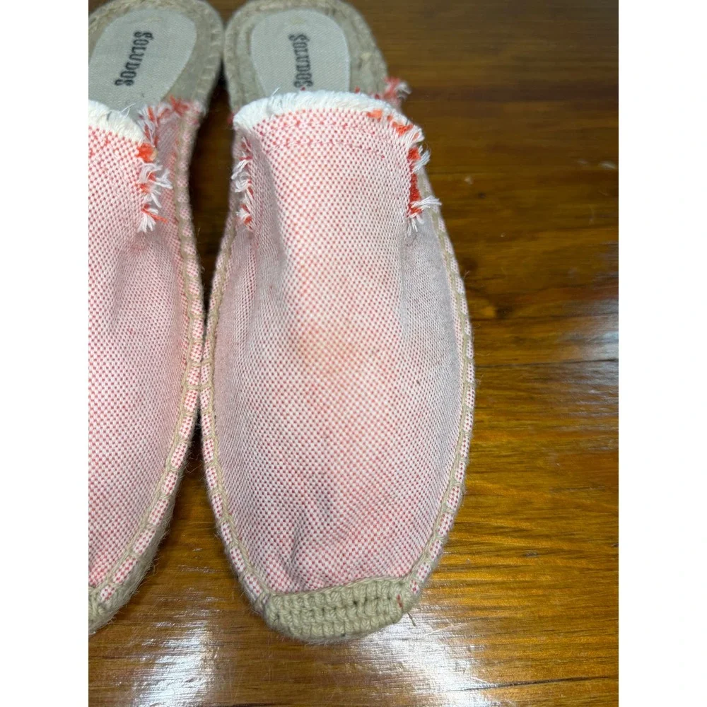 Soludos Womens Coral Pink Frayed Canvas Espadrille Mule Slides Size 8.5
